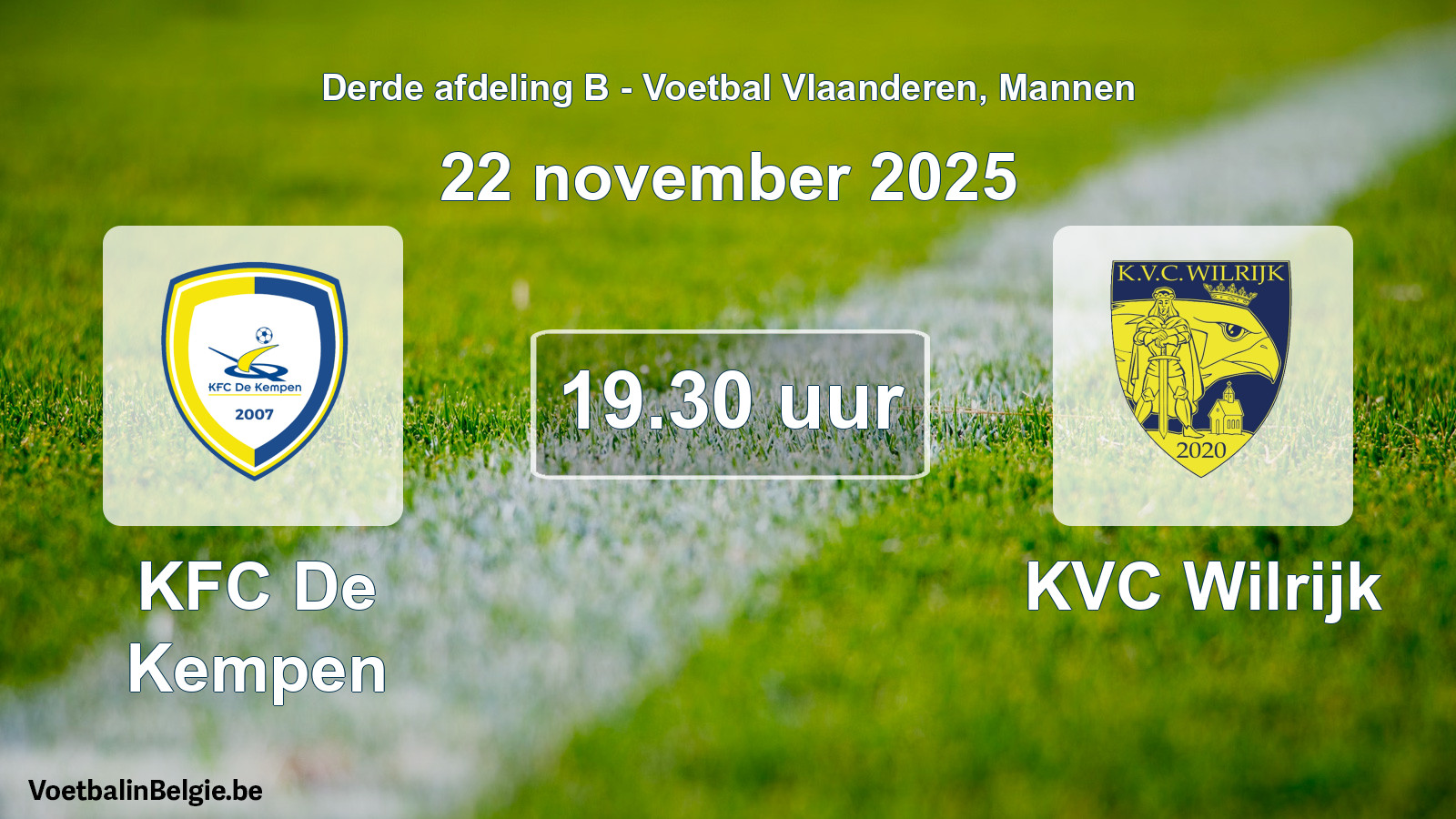 Scheduled match men football: KFC De Kempen - KVC Wilrijk (22 November 2025)
