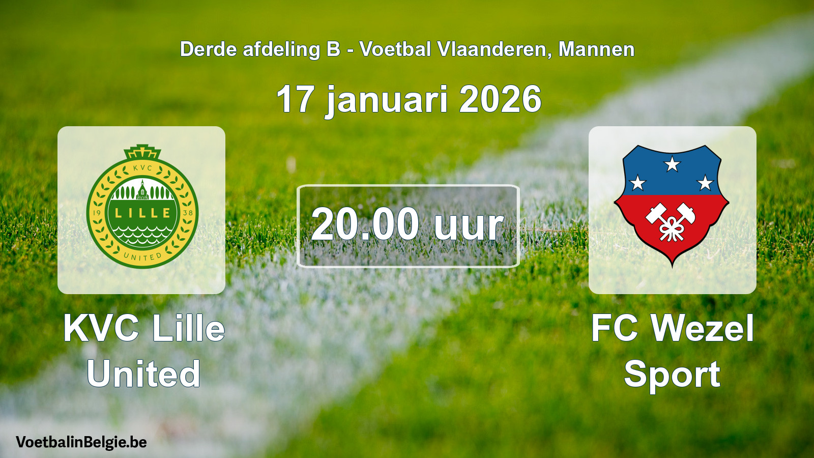 Geplantes Spiel männer-Fußball: KVC Lille United - FC Wezel Sport (17 Januar 2026)