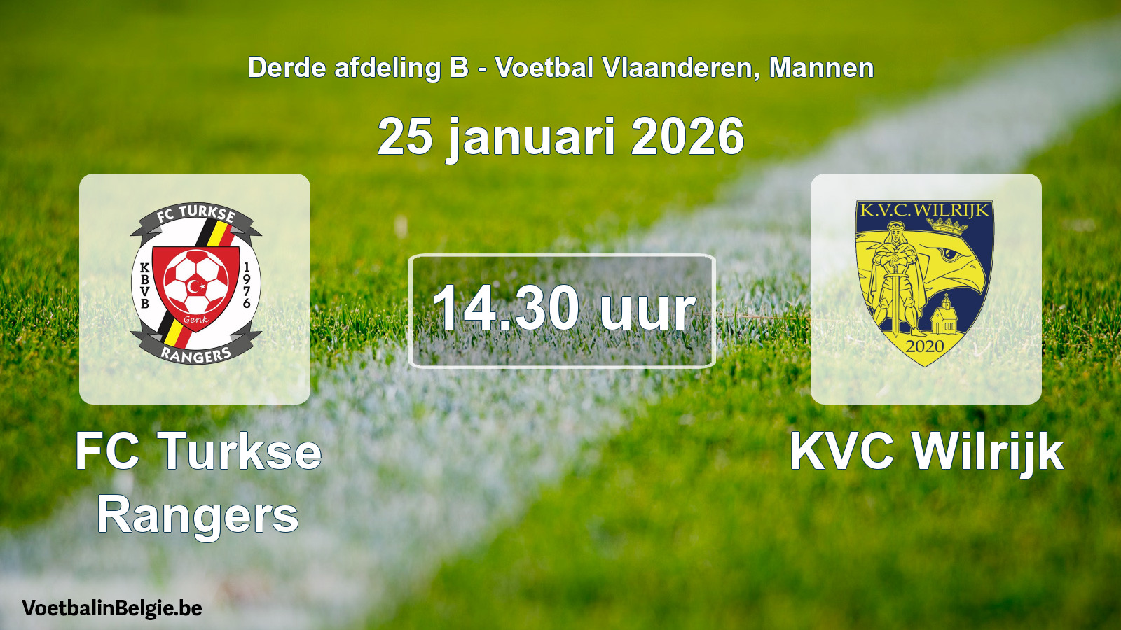 Geplande wedstrijd mannenvoetbal: FC Turkse Rangers - KVC Wilrijk (25 januari 2026)
