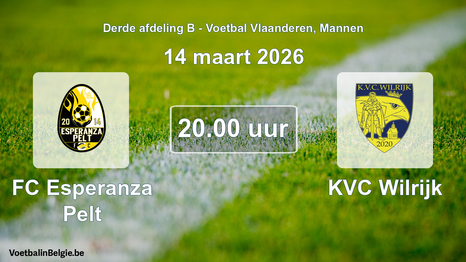 Scheduled match men football: FC Esperanza Pelt - KVC Wilrijk (14 March 2026)