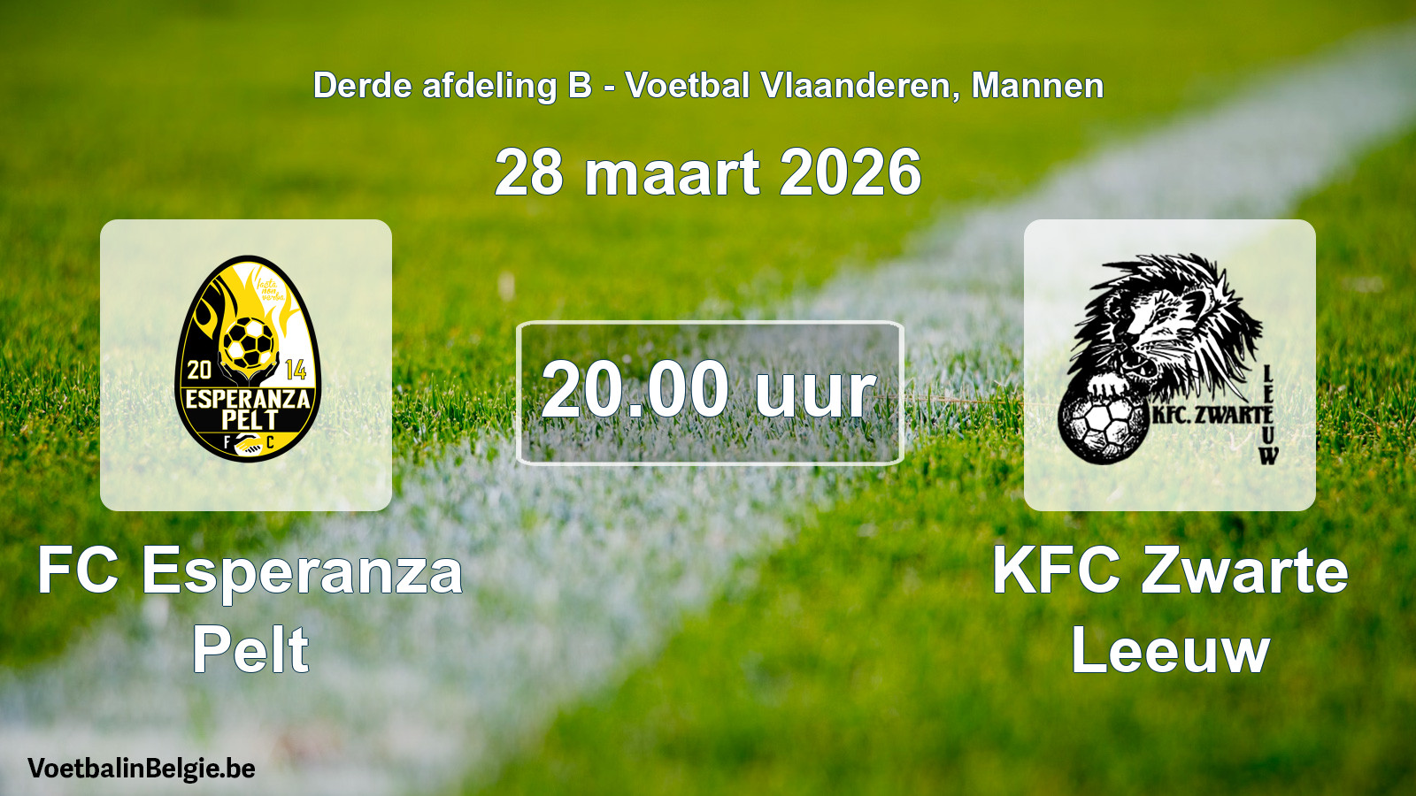 Scheduled match men football: FC Esperanza Pelt - KFC Zwarte Leeuw (28 March 2026)