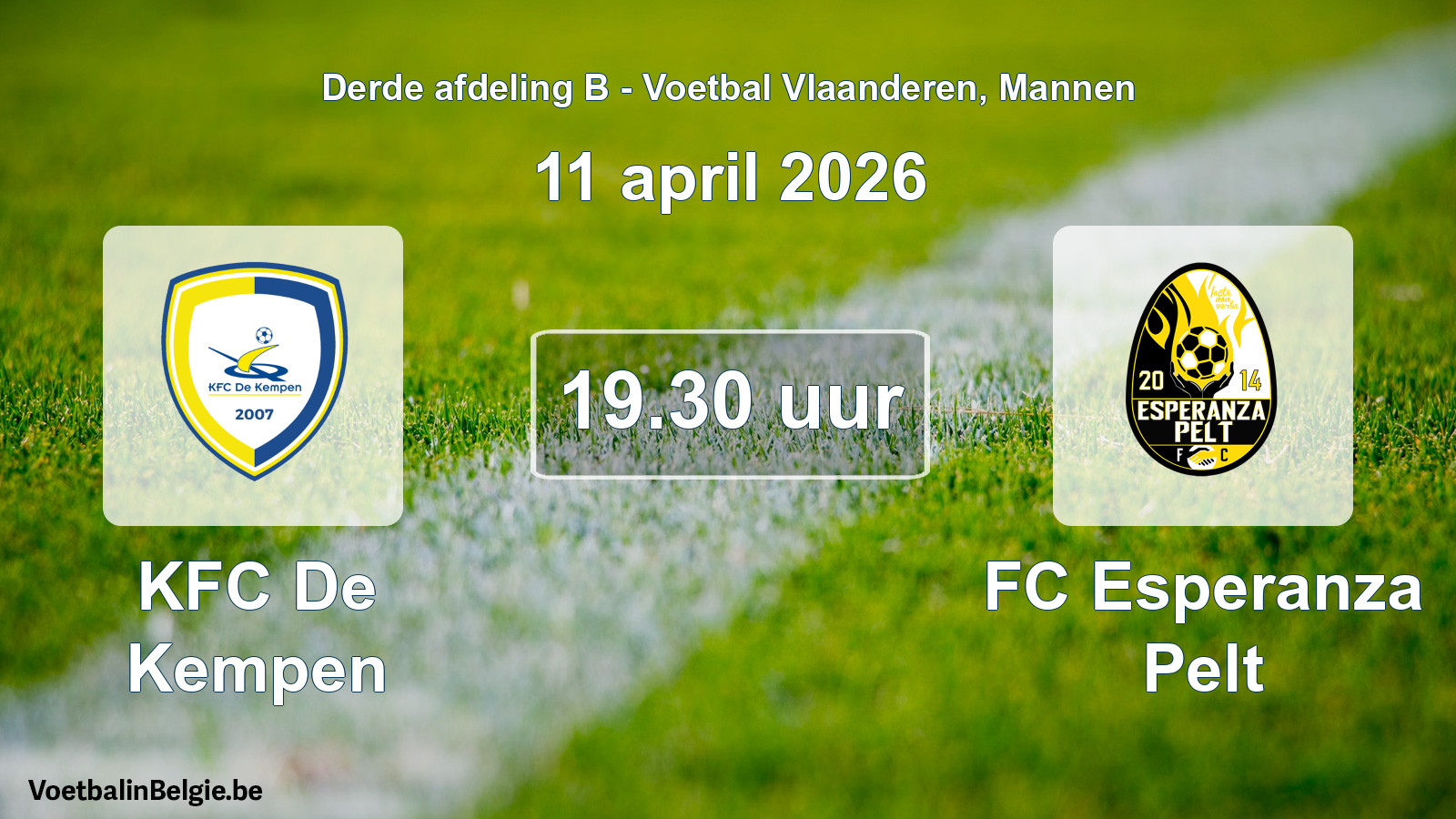 Scheduled match men football: KFC De Kempen - FC Esperanza Pelt (11 April 2026)