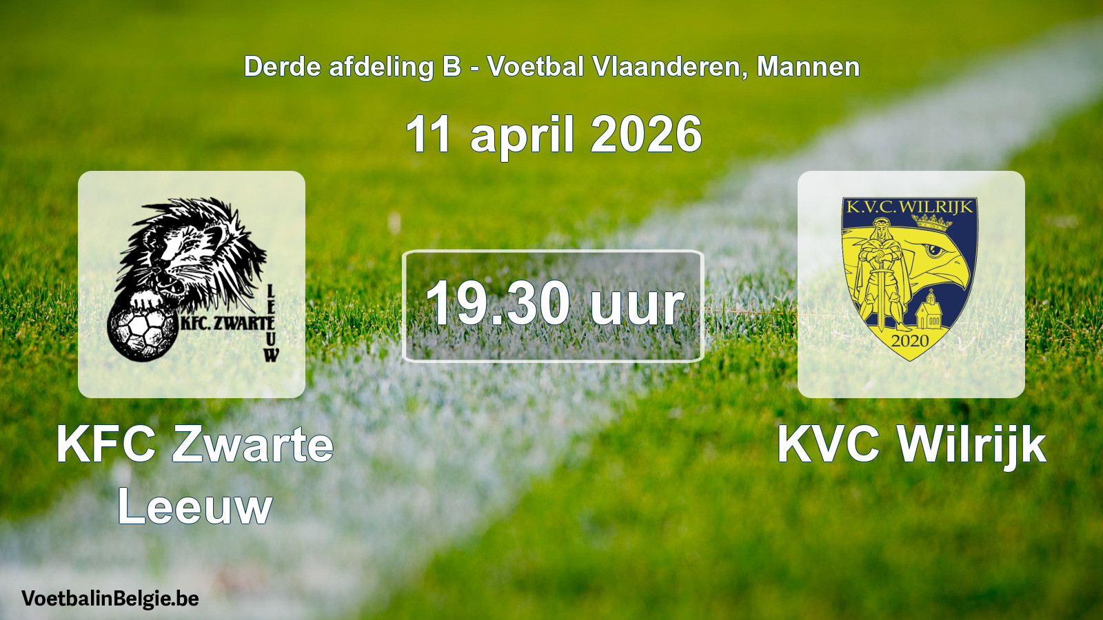 Scheduled match men football: KFC Zwarte Leeuw - KVC Wilrijk (11 April 2026)