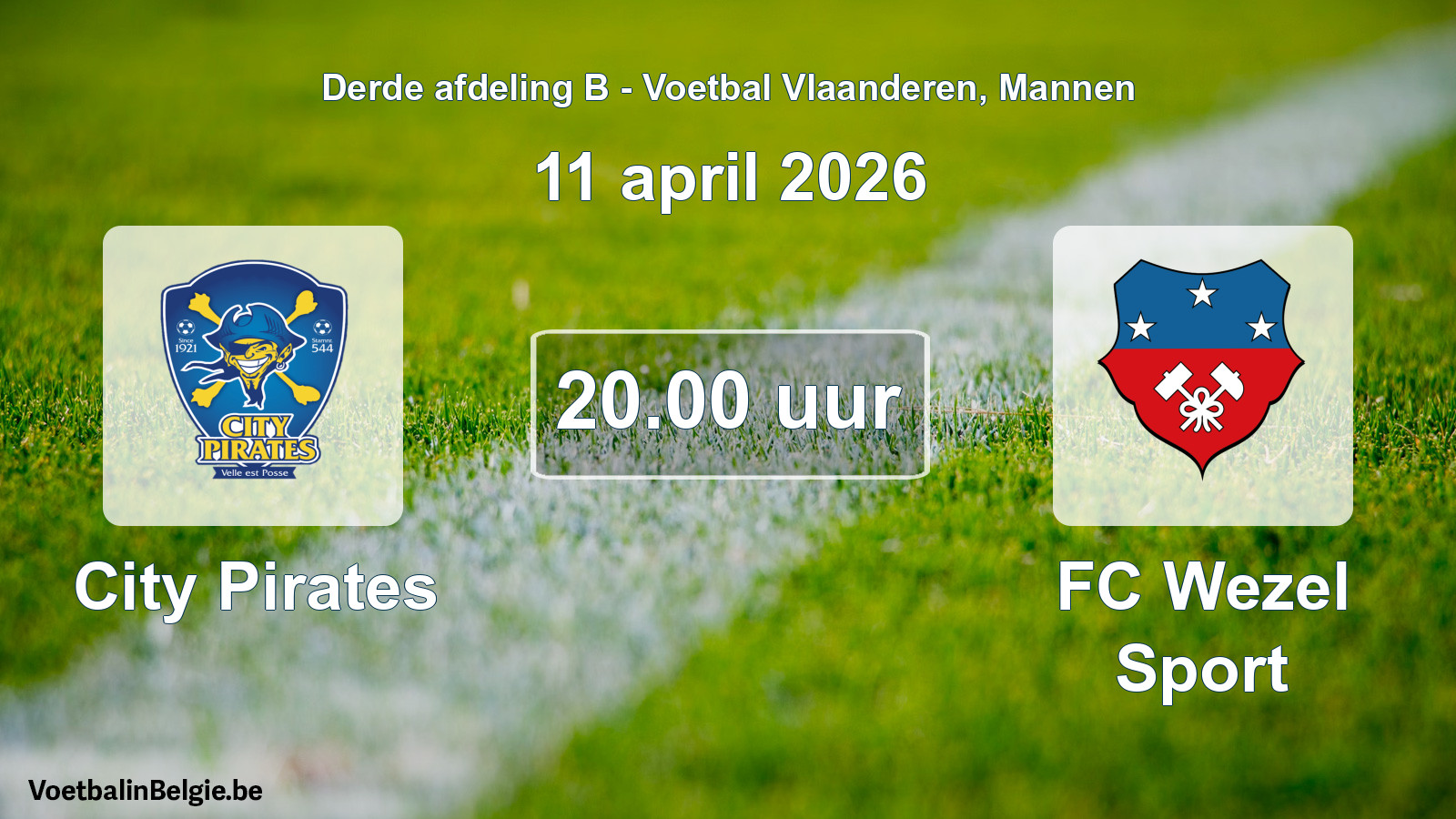 Scheduled match men football: City Pirates - FC Wezel Sport (11 April 2026)