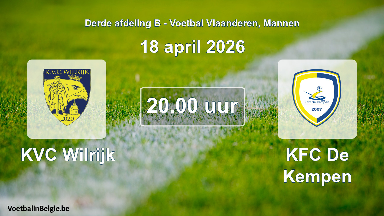Scheduled match men football: KVC Wilrijk - KFC De Kempen (18 April 2026)