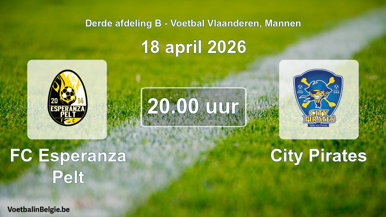 Scheduled match men football: FC Esperanza Pelt - City Pirates (18 April 2026)