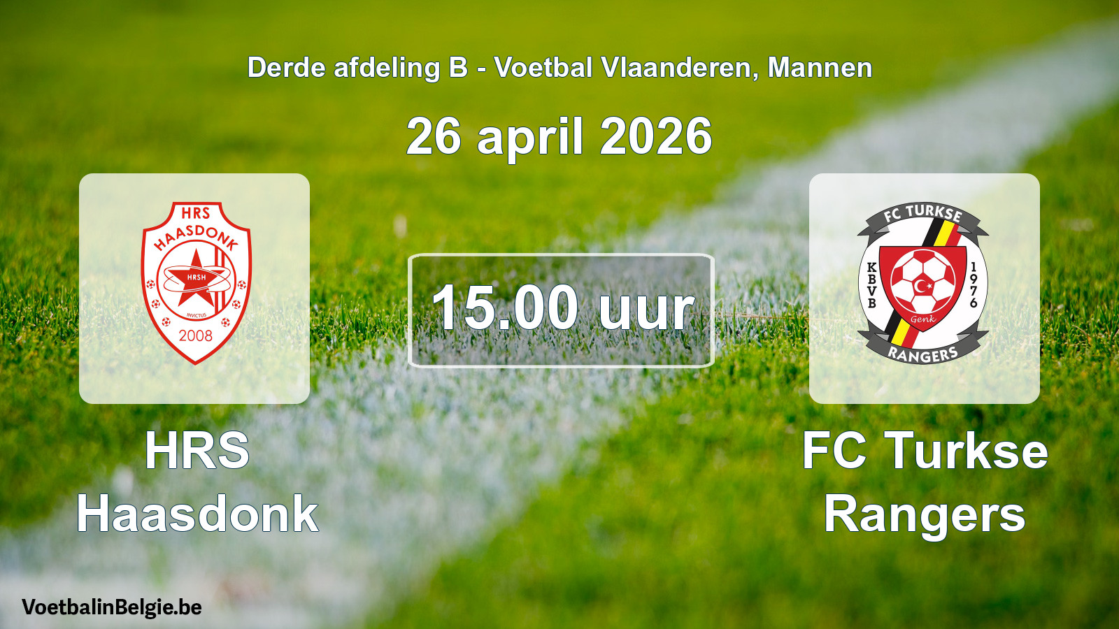 Geplande wedstrijd mannenvoetbal: HRS Haasdonk - FC Turkse Rangers (26 april 2026)