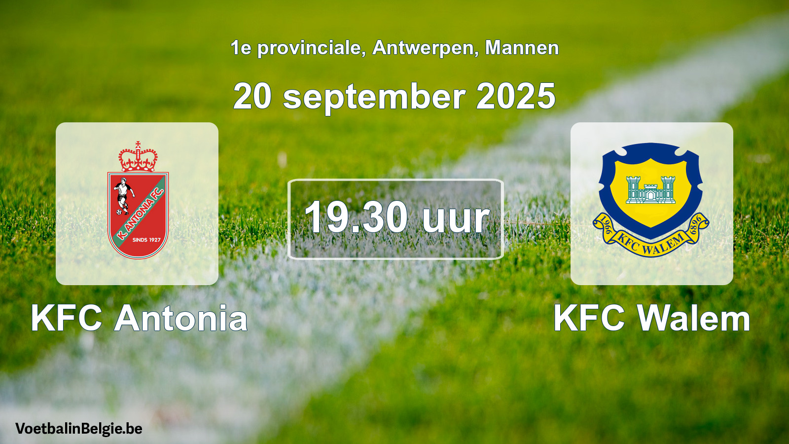 Scheduled match men football: KFC Antonia - KFC Walem (20 September 2025)