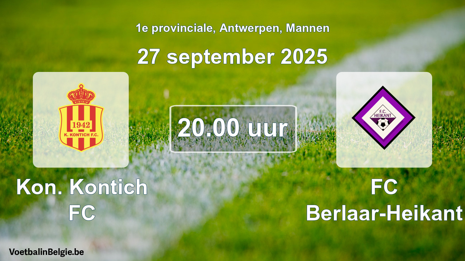 Scheduled match men football: Kon. Kontich FC - FC Berlaar-Heikant (27 September 2025)