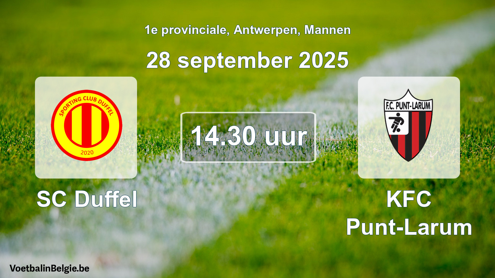 Scheduled match men football: SC Duffel - KFC Punt-Larum (28 September 2025)