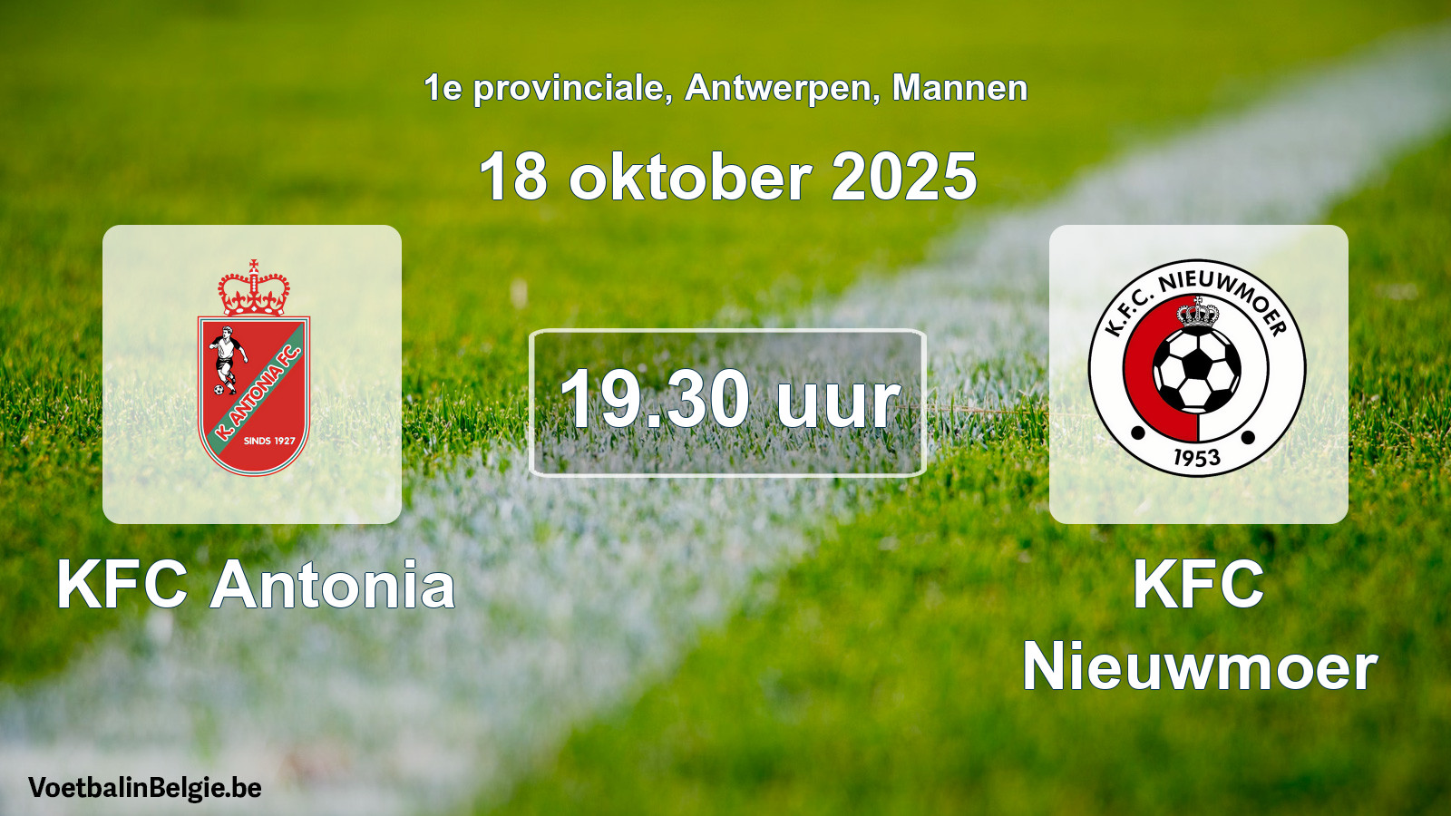 Geplande wedstrijd mannenvoetbal: KFC Antonia - KFC Nieuwmoer (18 oktober 2025)