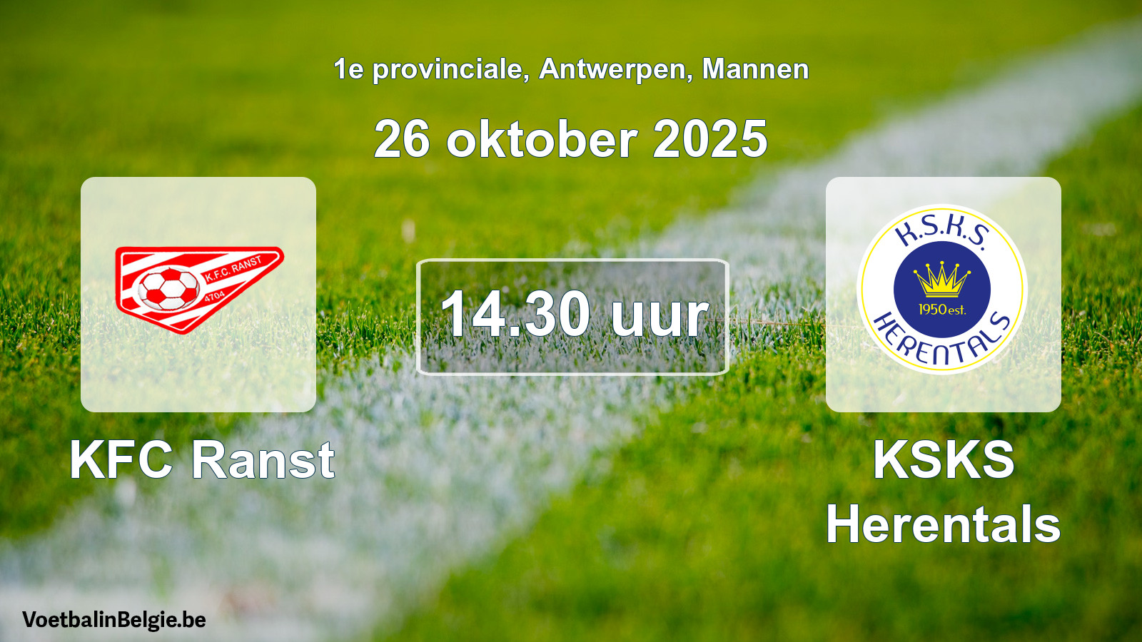 Scheduled match men football: KFC Ranst - KSKS Herentals (26 October 2025)