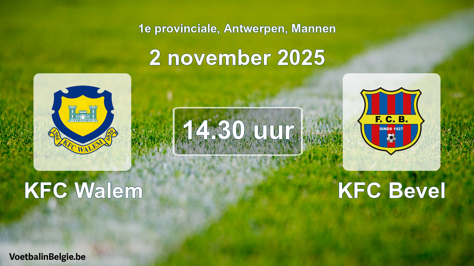 Scheduled match men football: KFC Walem - KFC Bevel (2 November 2025)