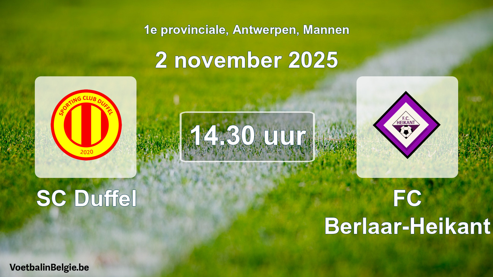 Scheduled match men football: SC Duffel - FC Berlaar-Heikant (2 November 2025)