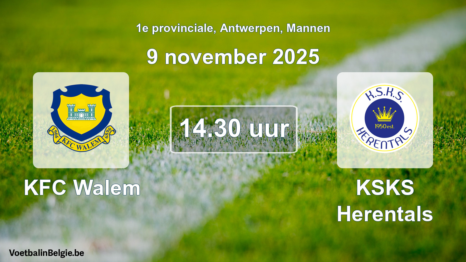 Scheduled match men football: KFC Walem - KSKS Herentals (9 November 2025)