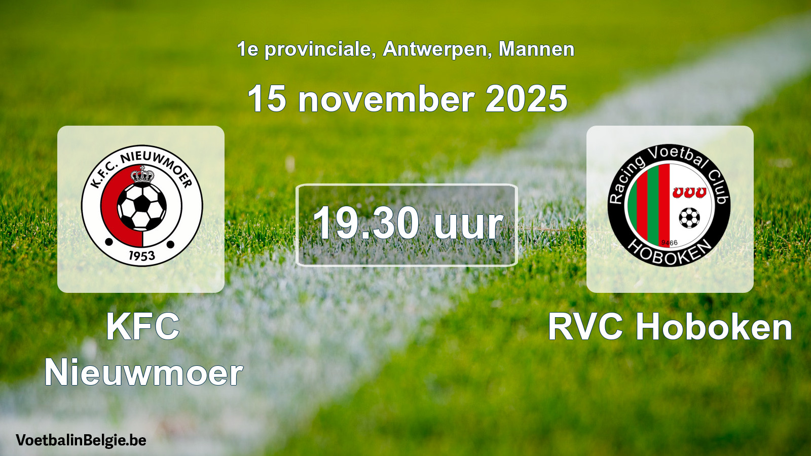 Geplande wedstrijd mannenvoetbal: KFC Nieuwmoer - RVC Hoboken (15 november 2025)