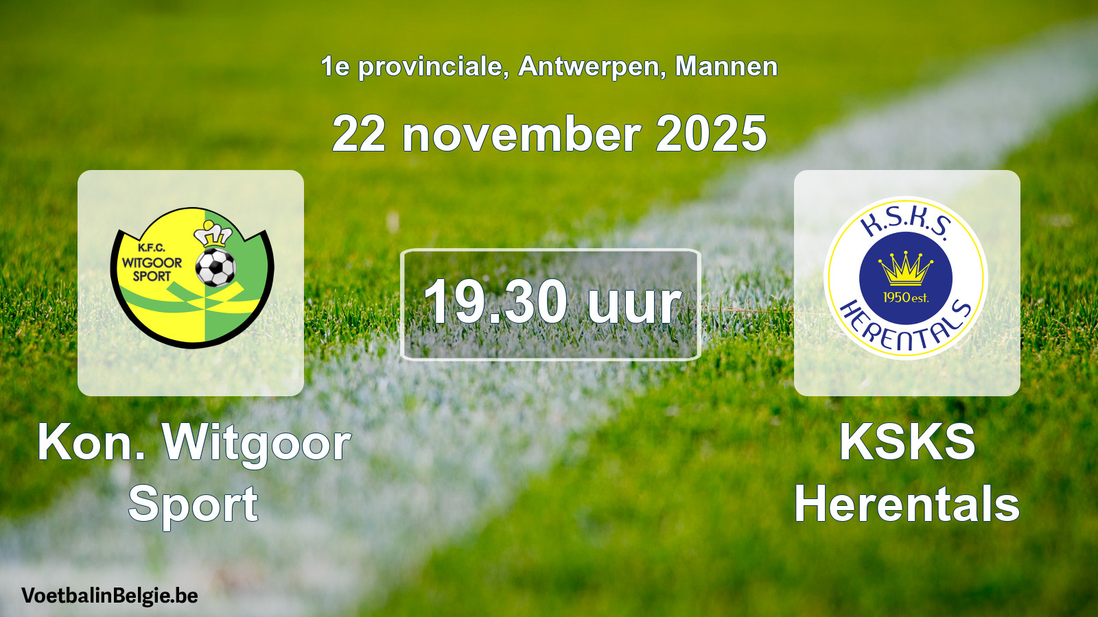 Geplande wedstrijd mannenvoetbal: Kon. Witgoor Sport - KSKS Herentals (22 november 2025)