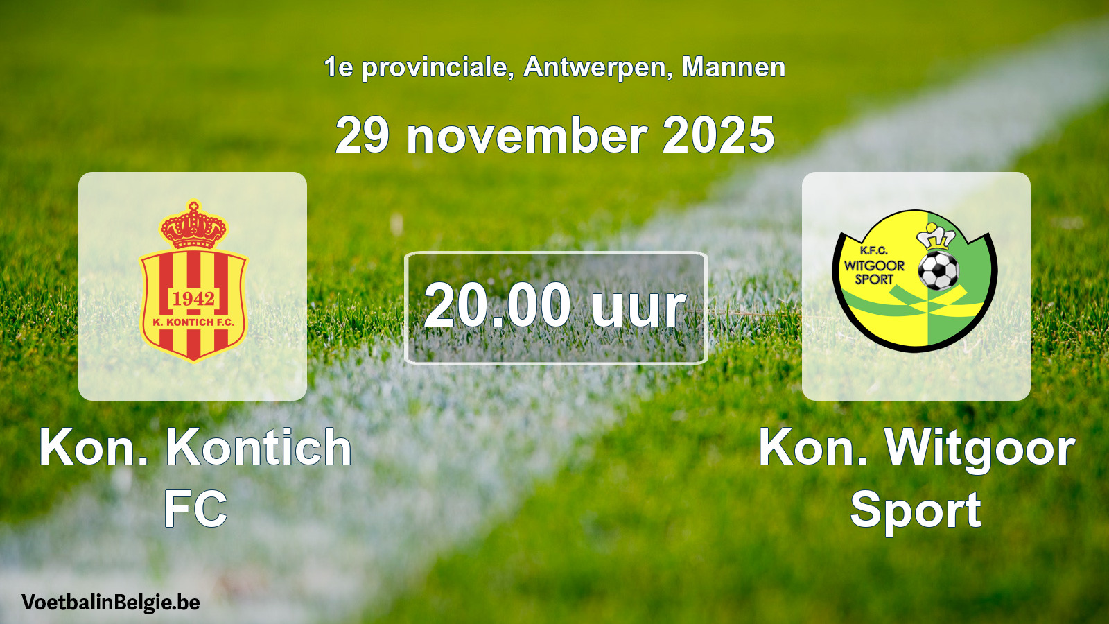 Geplande wedstrijd mannenvoetbal: Kon. Kontich FC - Kon. Witgoor Sport (29 november 2025)