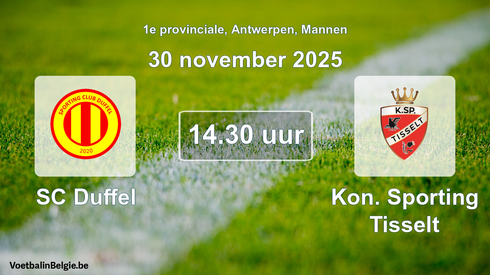 Scheduled match men football: SC Duffel - Kon. Sporting Tisselt (30 November 2025)