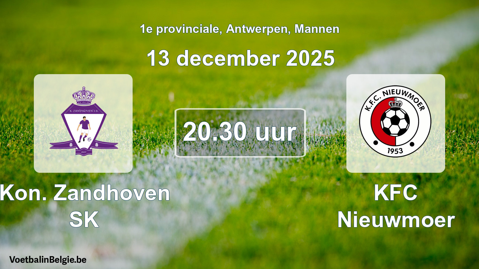 Geplande wedstrijd mannenvoetbal: Kon. Zandhoven SK - KFC Nieuwmoer (13 december 2025)