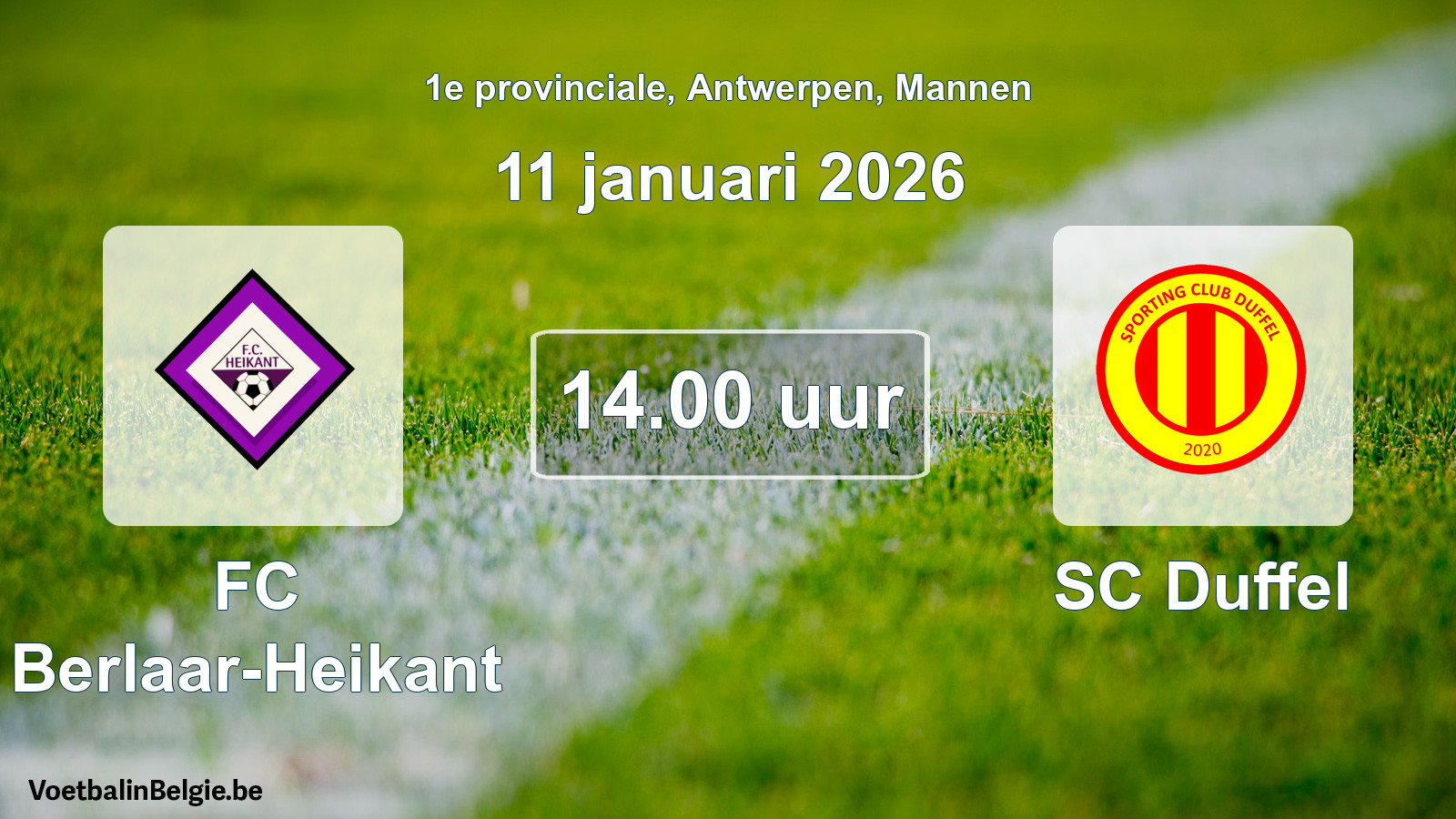 Scheduled match men football: FC Berlaar-Heikant - SC Duffel (11 January 2026)