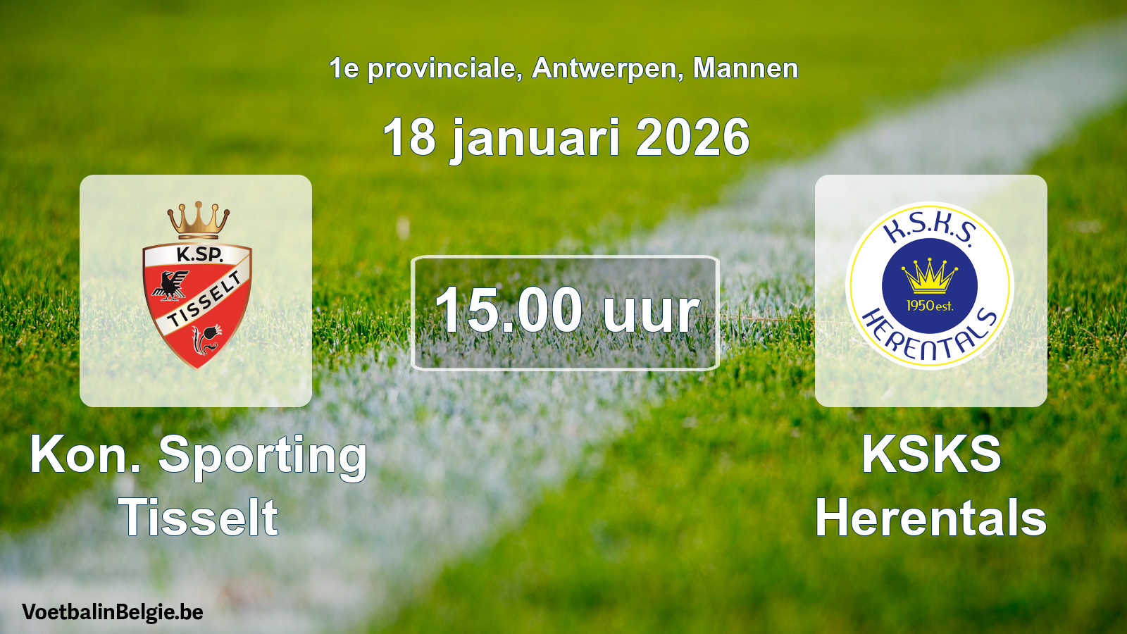 Scheduled match men football: Kon. Sporting Tisselt - KSKS Herentals (18 January 2026)