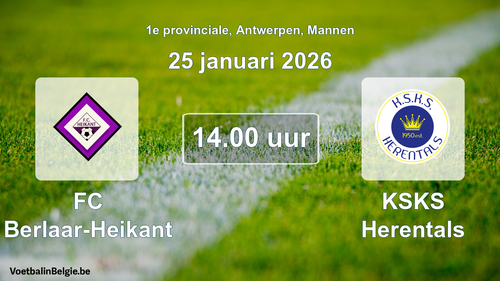 Scheduled match men football: FC Berlaar-Heikant - KSKS Herentals (25 January 2026)