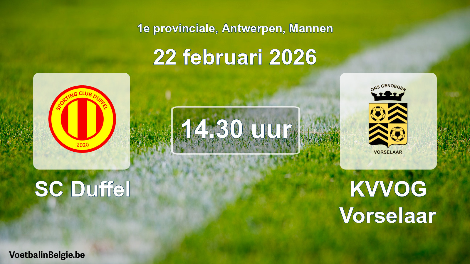 Scheduled match men football: SC Duffel - KVVOG Vorselaar (22 February 2026)