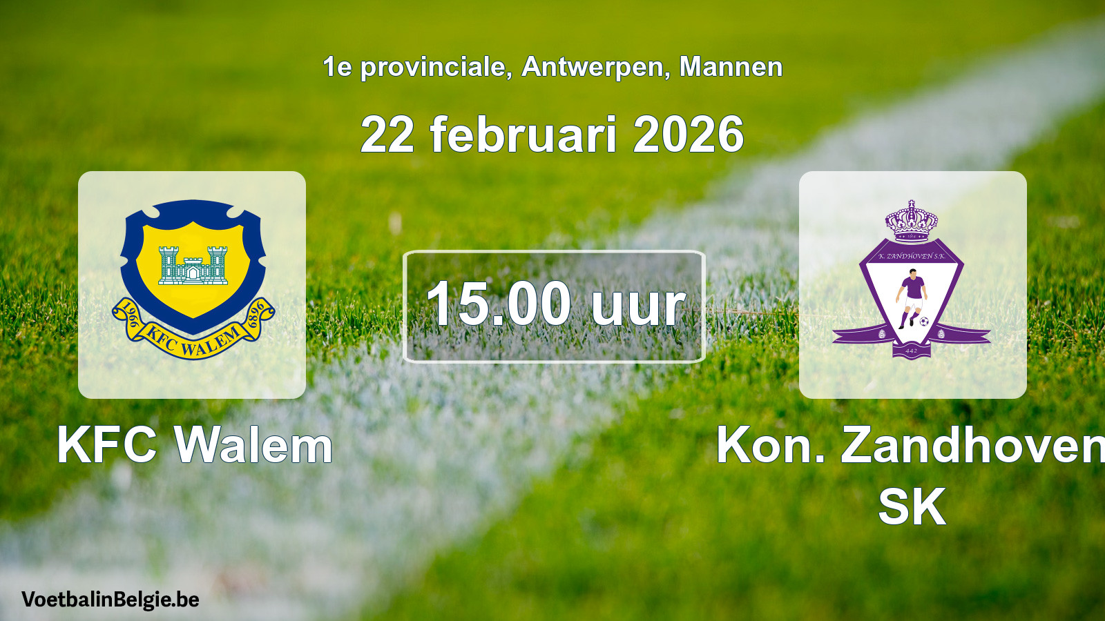 Scheduled match men football: KFC Walem - Kon. Zandhoven SK (22 February 2026)