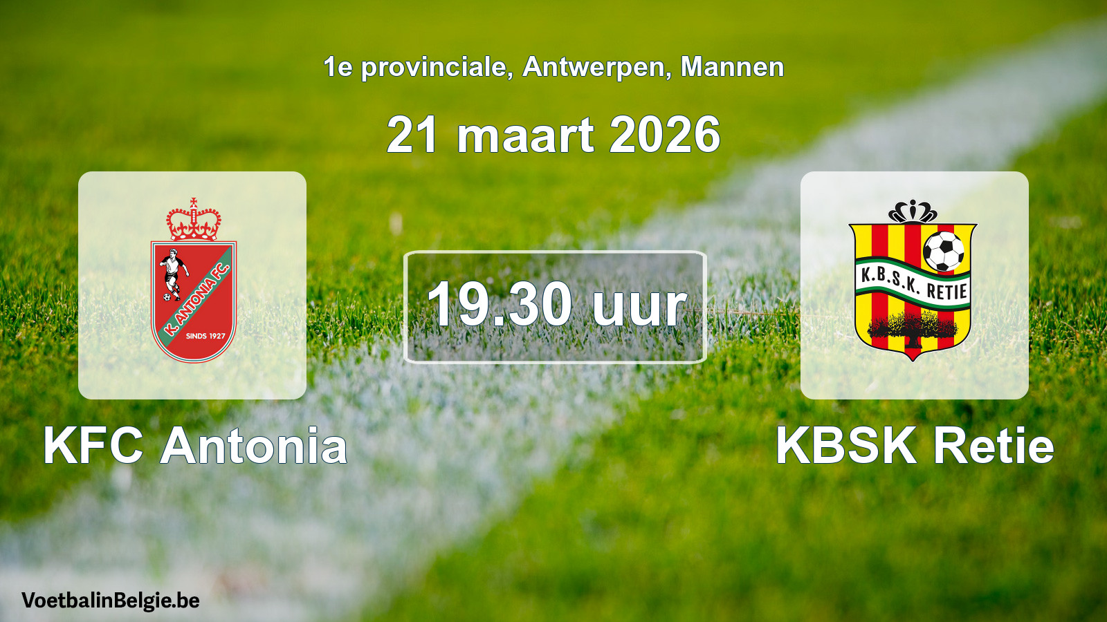 Geplande wedstrijd mannenvoetbal: KFC Antonia - KBSK Retie (21 maart 2026)