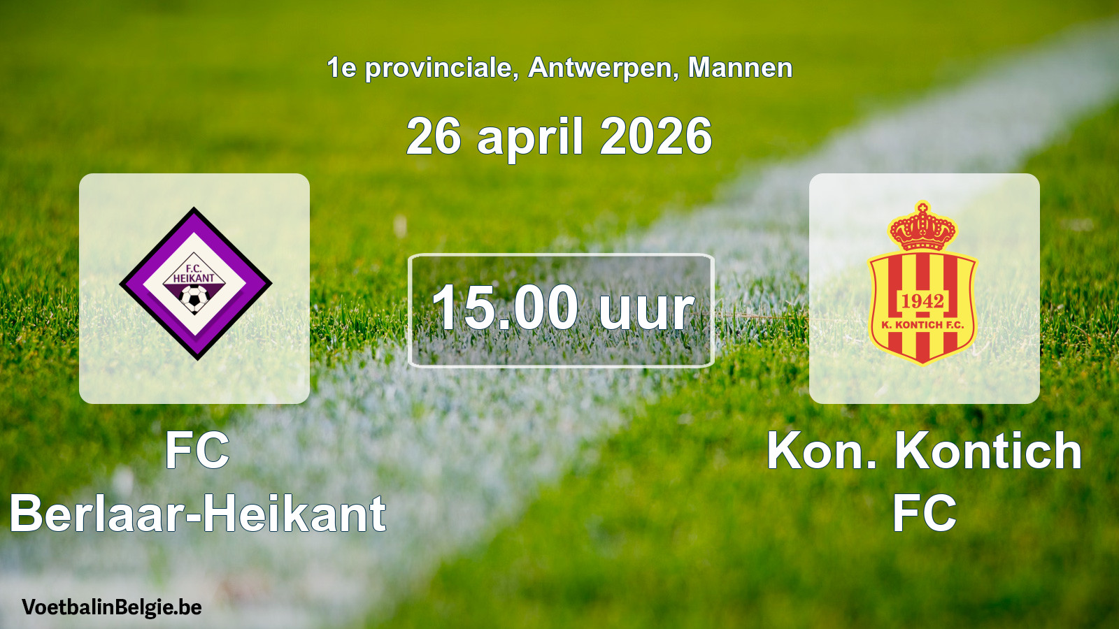 Scheduled match men football: FC Berlaar-Heikant - Kon. Kontich FC (26 April 2026)