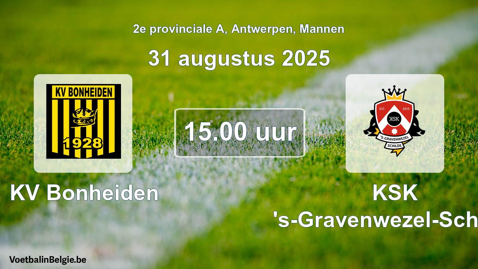 Scheduled match men football: KV Bonheiden - KSK 's-Gravenwezel-Schilde (31 August 2025)