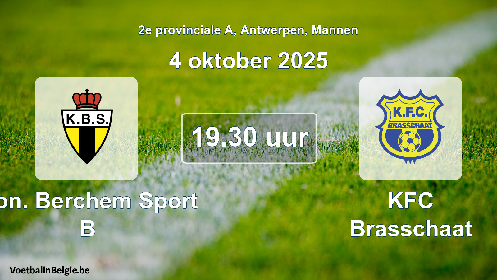 Geplantes Spiel männer-Fußball: Kon. Berchem Sport B - KFC Brasschaat (4 Oktober 2025)