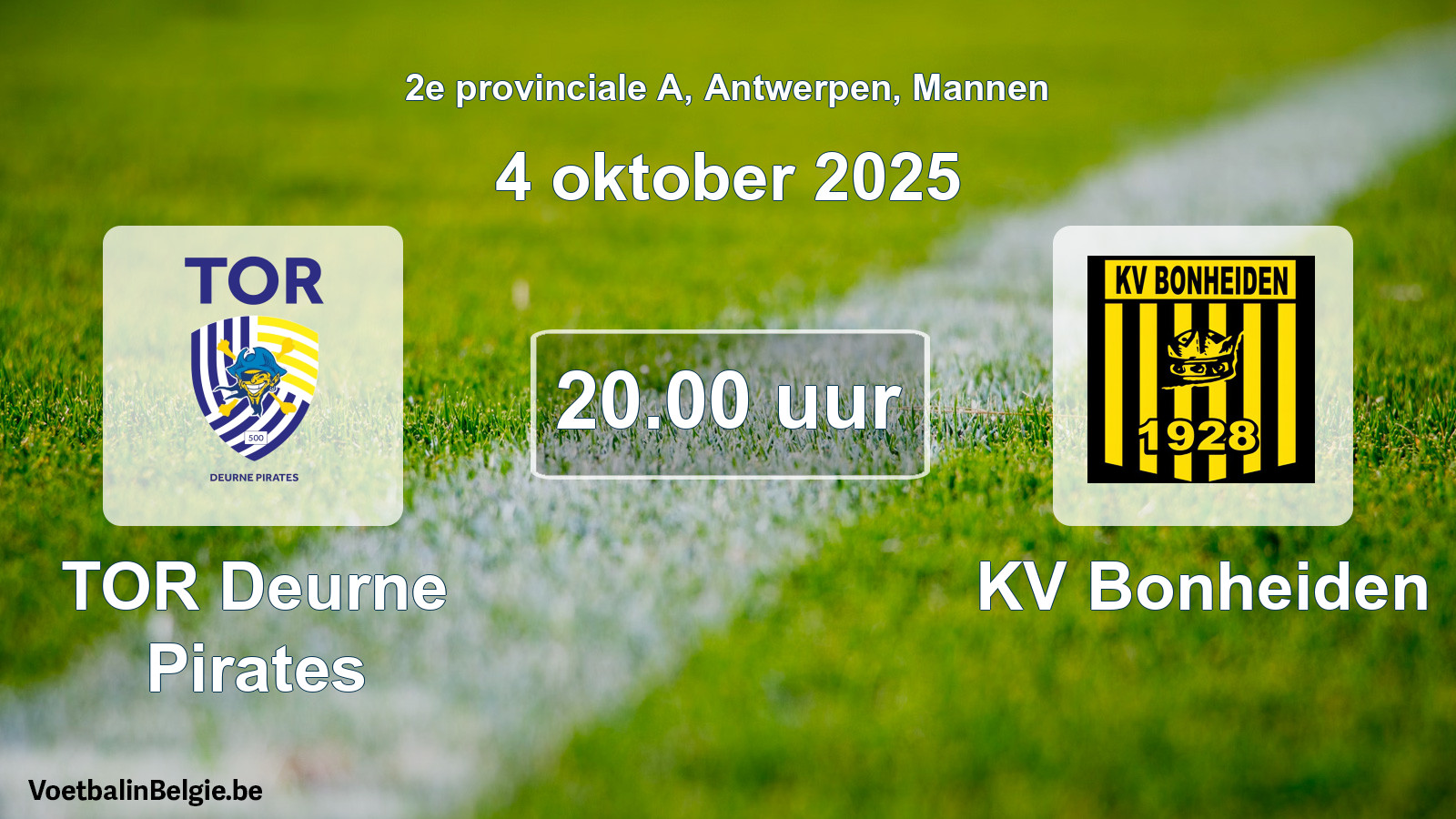 Scheduled match men football: TOR Deurne Pirates - KV Bonheiden (4 October 2025)