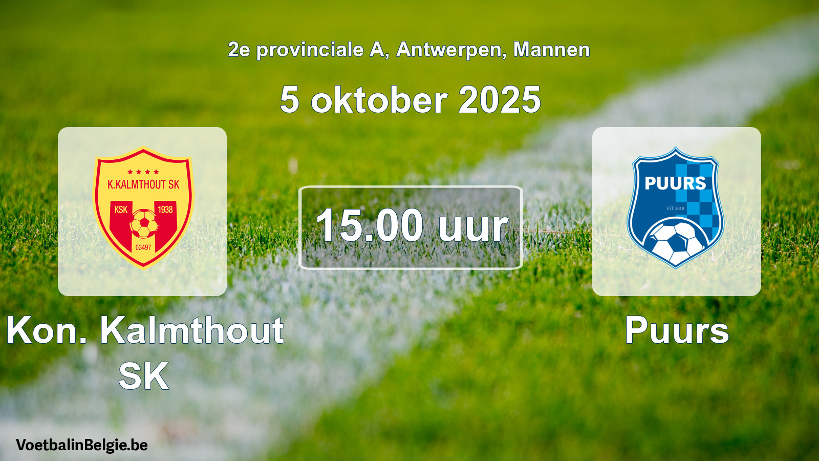 Scheduled match men football: Kon. Kalmthout SK - Puurs (5 October 2025)