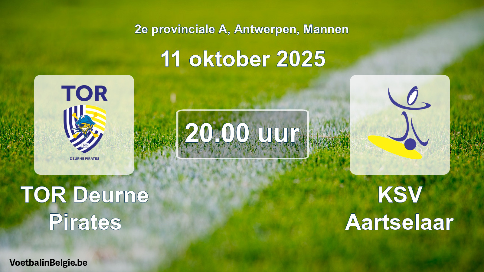 Scheduled match men football: TOR Deurne Pirates - KSV Aartselaar (11 October 2025)