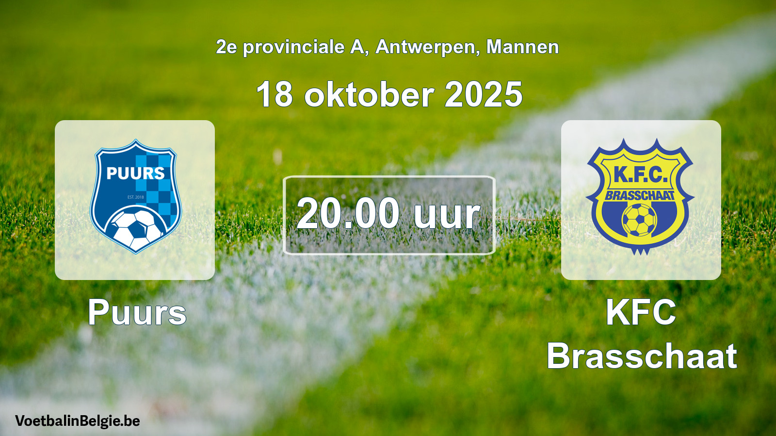 Scheduled match men football: Puurs - KFC Brasschaat (18 October 2025)