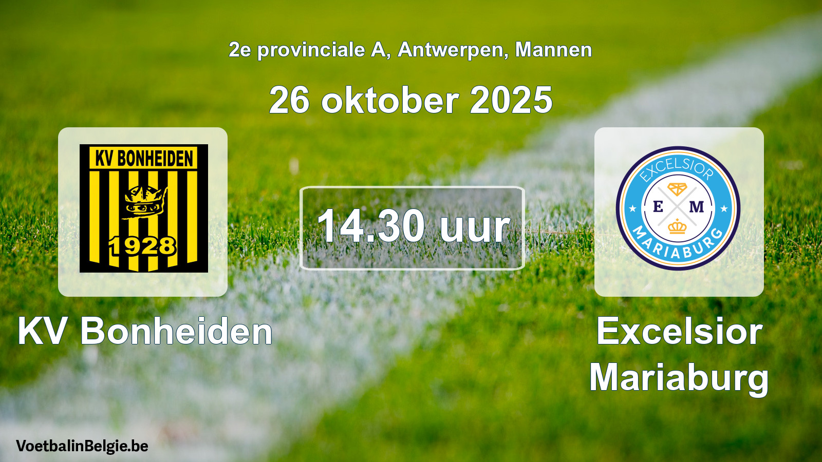 Geplande wedstrijd mannenvoetbal: KV Bonheiden - Excelsior Mariaburg (26 oktober 2025)