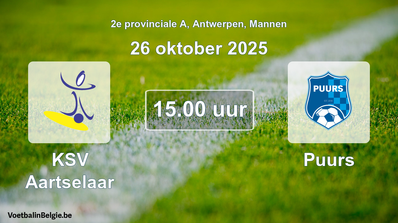 Scheduled match men football: KSV Aartselaar - Puurs (26 October 2025)