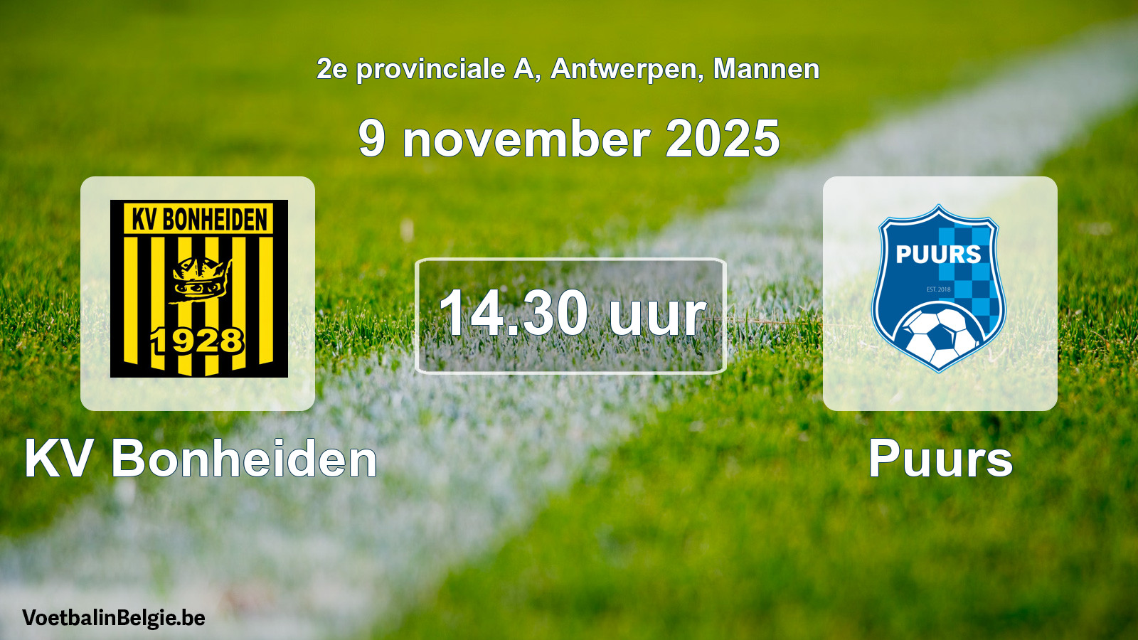 Geplantes Spiel männer-Fußball: KV Bonheiden - Puurs (9 November 2025)