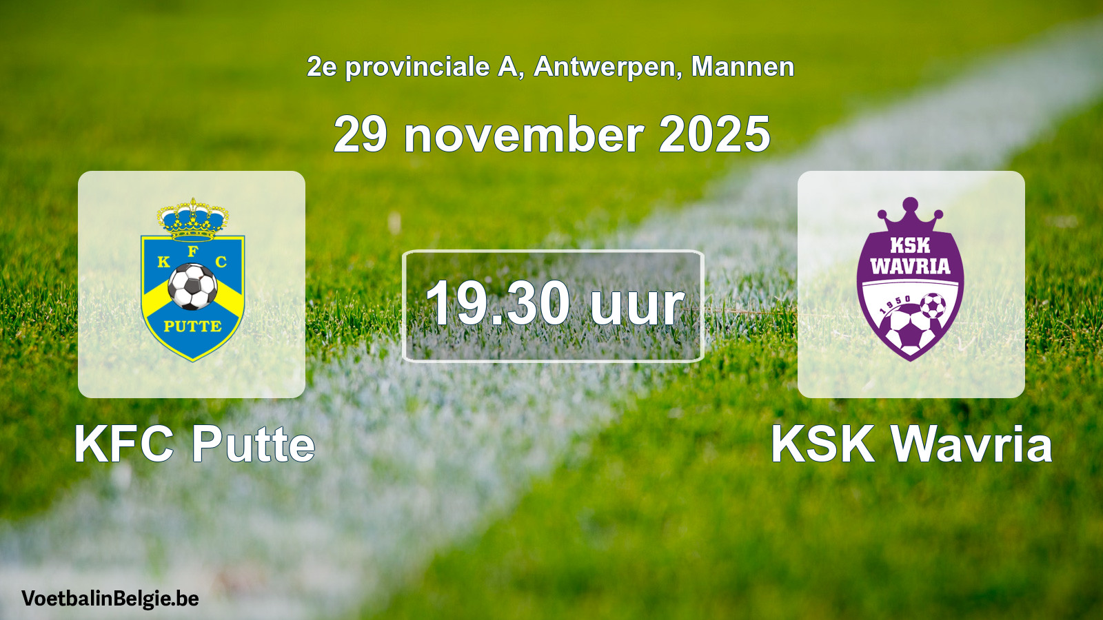 Geplande wedstrijd mannenvoetbal: KFC Putte - KSK Wavria (29 november 2025)