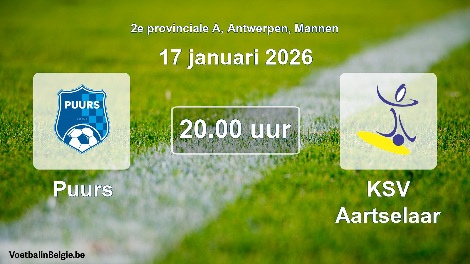 Scheduled match men football: Puurs - KSV Aartselaar (17 January 2026)