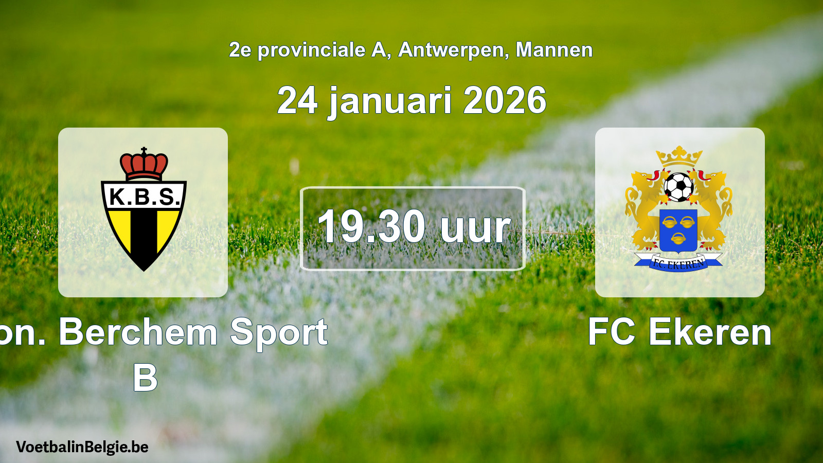Geplande wedstrijd mannenvoetbal: Kon. Berchem Sport B - FC Ekeren (24 januari 2026)