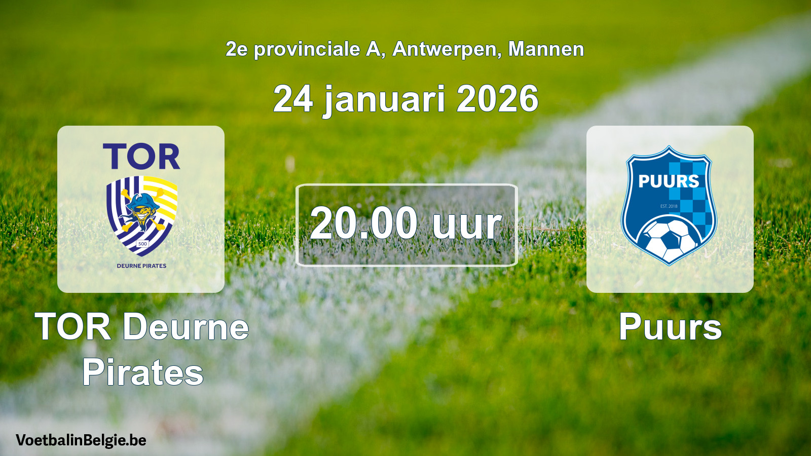 Scheduled match men football: TOR Deurne Pirates - Puurs (24 January 2026)