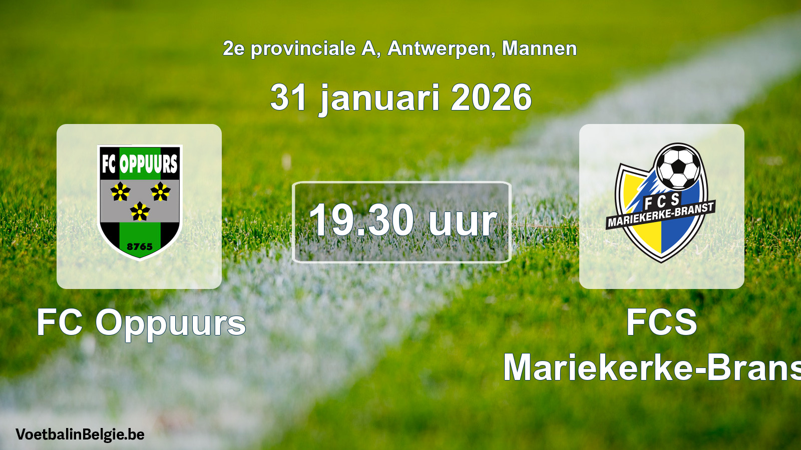 Scheduled match men football: FC Oppuurs - FCS Mariekerke-Branst (31 January 2026)