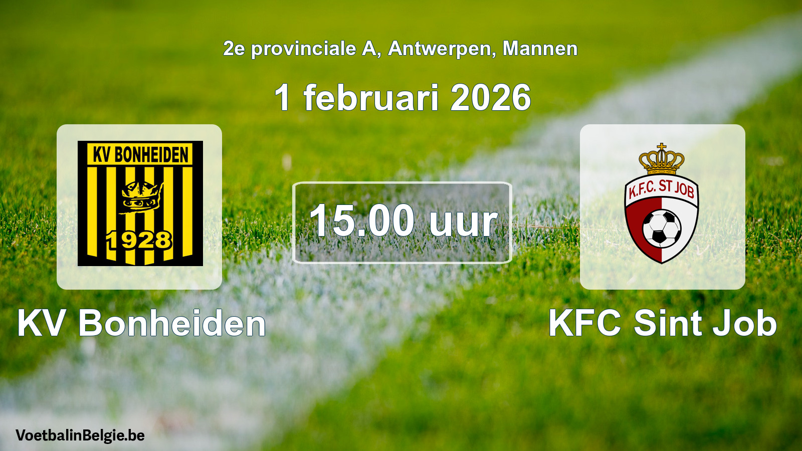 Scheduled match men football: KV Bonheiden - KFC Sint Job (1 February 2026)