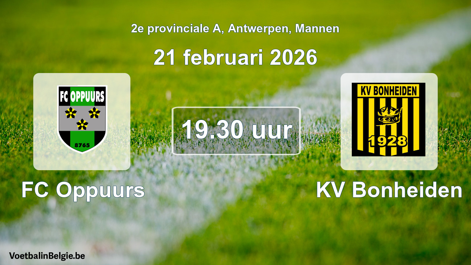 Scheduled match men football: FC Oppuurs - KV Bonheiden (21 February 2026)