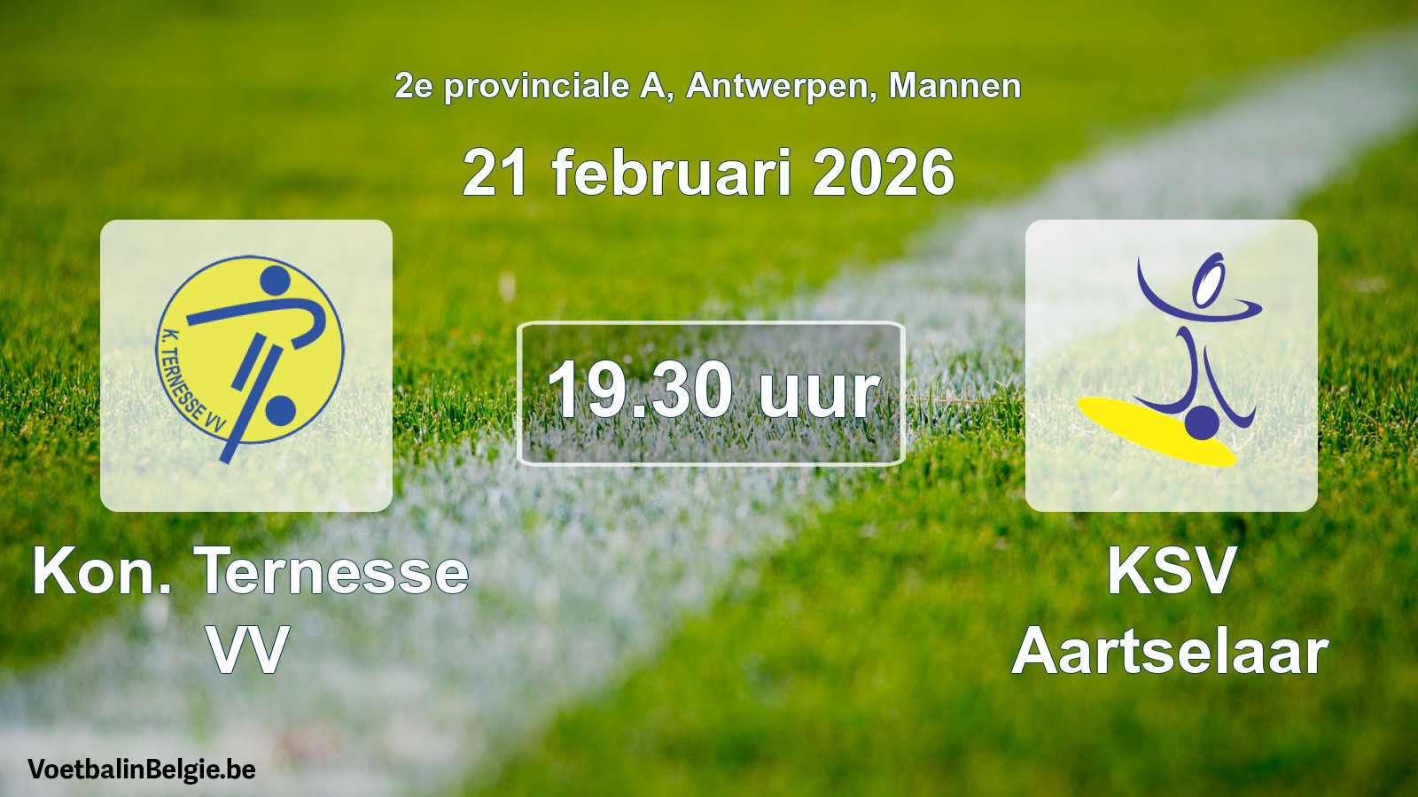 Scheduled match men football: Kon. Ternesse VV - KSV Aartselaar (21 February 2026)