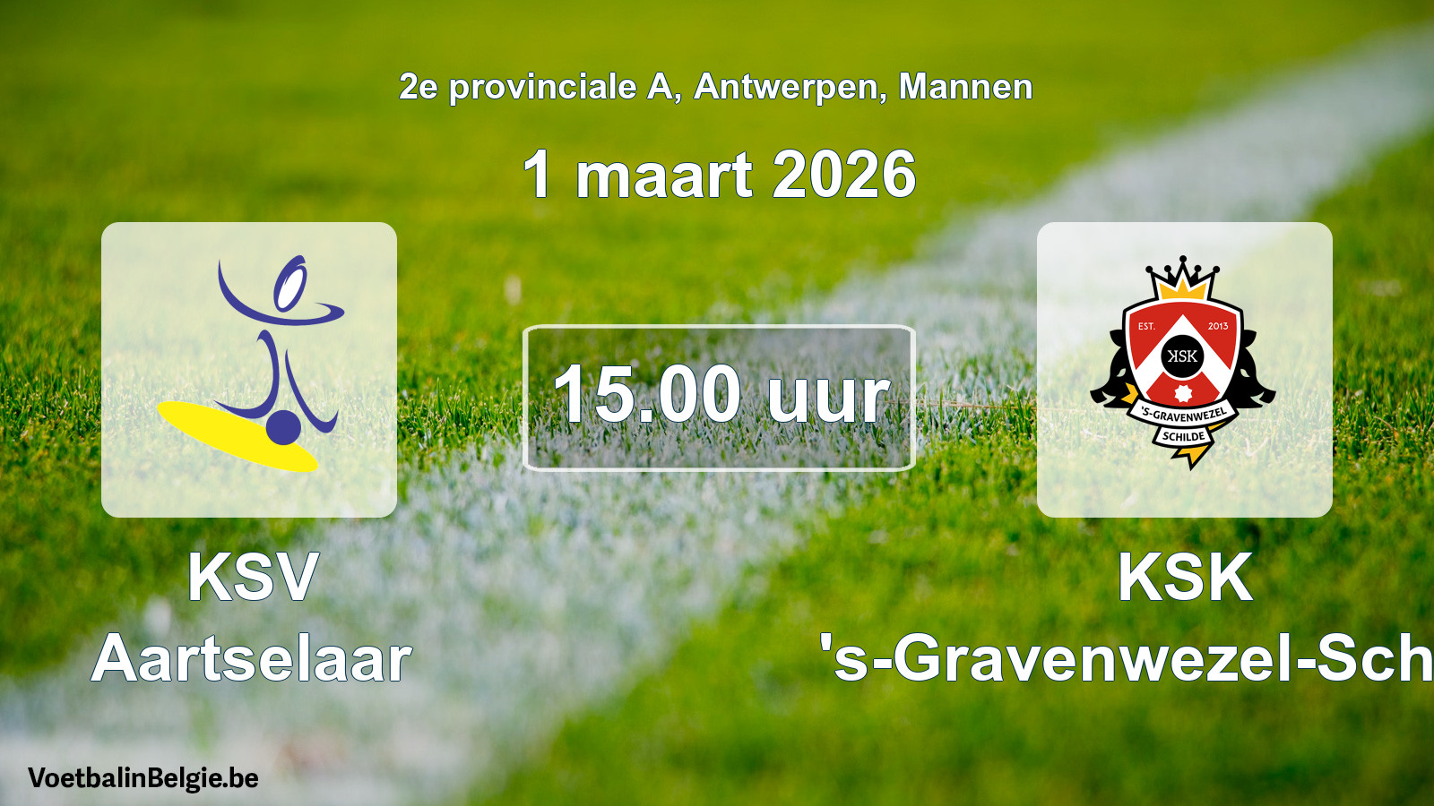 Scheduled match men football: KSV Aartselaar - KSK 's-Gravenwezel-Schilde (1 March 2026)