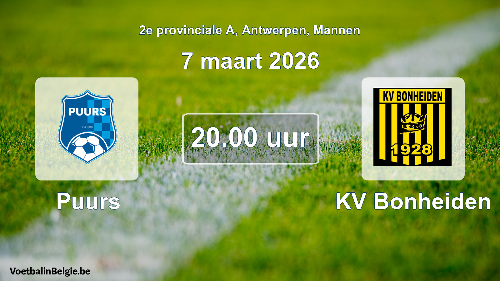 Scheduled match men football: Puurs - KV Bonheiden (7 March 2026)